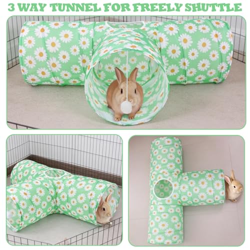 BWOGUE Bunny Tunnels & Tubes, 3-Way Collapsible Rabbit Hideout for Bunnies - color: Greenflower