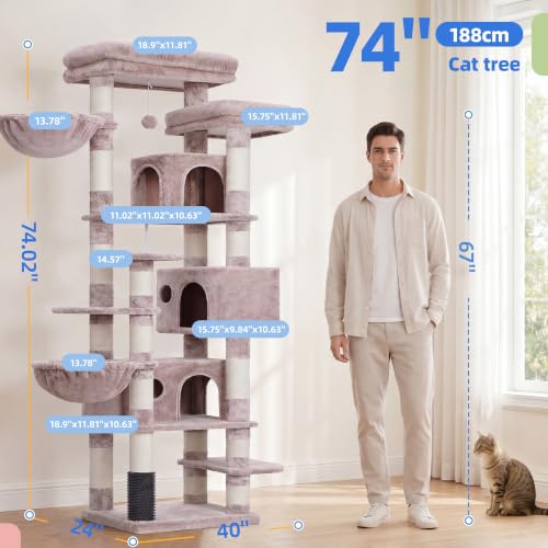 Hey-brother Cat Tree, Multi-Level Tower with 3 Condo, Hairbrush, MPJ035-MMU - color: Muchroom