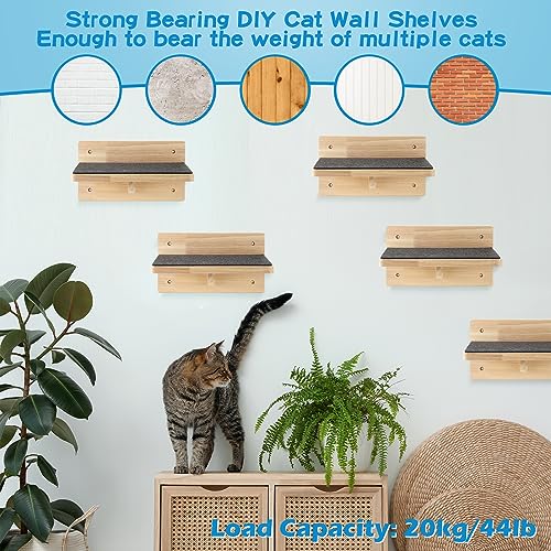 Lenwen 6 Set Cat Wall Shelves, Wood Cat Climbing Step, Wall Mounted,Classic - style: Classic