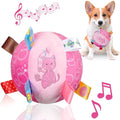 Letalong Dog Squeaky Plush Toy with Straps, 6-Inch Soft Stuffed Ball with Cotton Material and Bell Built-in, Pet Interactive Fetch Toy for Small to Large Dog - color: Pink