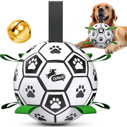 QDAN Dog Soccer Balls Toy with Bell Inside, Squeaky Ball for Large Dogs - color: Squeaky Green, size: Large Size 3 (8 Inch)