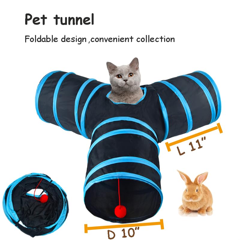 3-Way Collapsible Cat Tunnel Tube Toy Black Blue - color: Black Blue