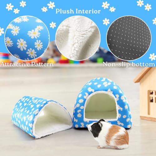 Guinea Pig House and Tunnel Set - 2 Pack Washable Guinea Pig Hideout Bed, Plush Small Animal Hide and Toy with Non-Slip Bottom for Ferret Dwarf Bunny