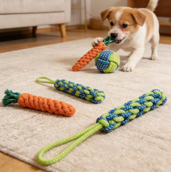 3 Pack Heavy Duty Dog Rope Toys for Small Dogs - Cotton Rope Chew & Tug Toys for Aggressive Chewers, Keeps Puppies Busy - style: Green Veggie Ball Pack