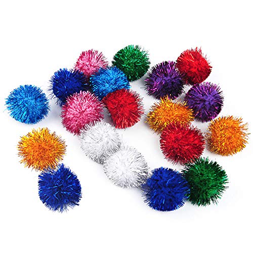 VOVIGGOL 20 Pack 2 Inches Sparkle Balls for Cats, Large Size, Glitter Pom Poms Fuzzy Balls for Cats, Kitten Indoor Assorted Color Random - color: 20 Cat Sparkle Ball