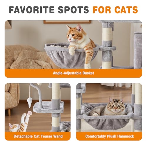 DUMOS Tall 71 inch Cat Tree Tower with Scratching Posts, Multi Level - color: Light Grey, size: 71×21.3×17.3IN