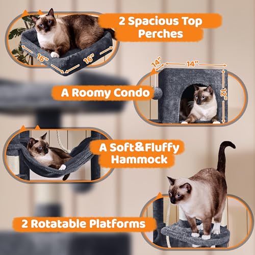Yaheetech 59in Cat Tree Large Cat Tower with Scratching Posts, Pet Play House Climber Activity Center with Condo and Anti-Dump Device for Kittens/Cats, Dark Gray - color: Dark Gray