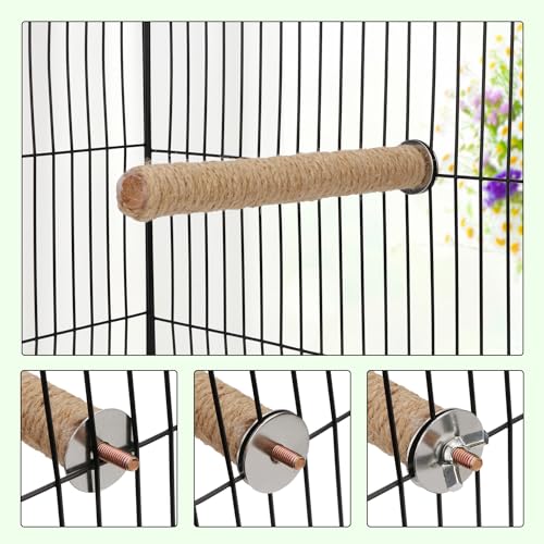 Hypeety Bird Perch Stand Natural Wood Parrot Hemp Rope Perch, 11.81''/30cm