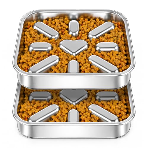 2-Pack Slow Feeder Dog Bowls with Non-Slip Mat, Stainless Steel Slow Feeder for Small & Medium Dogs, 2.5 Cups Pet Bowl for Slows Down Eating, Dishwasher Safe, Anti-Gulping Dog Bowl - size: 2.5 Cup 2 Pack