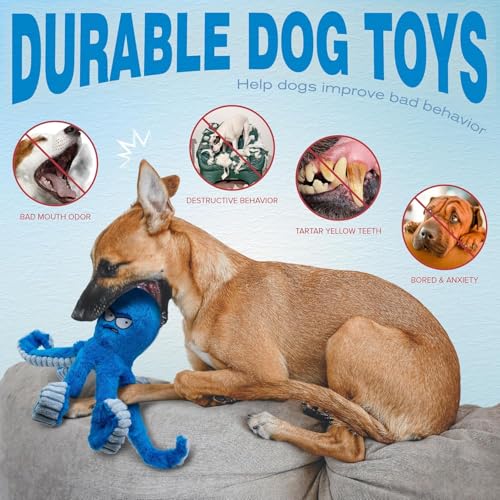 Large Dog Toys, Squeaky Dog Toy, Stuffed Crinkle Blue Octopus Toys 2 Pack - color: 2 Pack Blue Octopus
