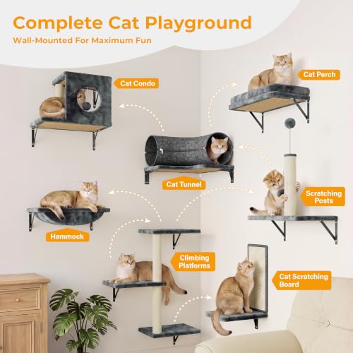8-in-1 Cat Wall Shelves, Cat Wall Furniture Set - color: Grey
