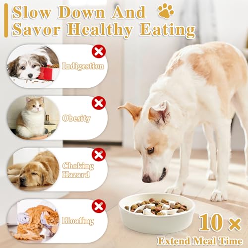 Ceramic Slow Feeder Dog Bowls,1.5 Cups Dog Food Dish for Medium&Large Breed - color: Beige-L