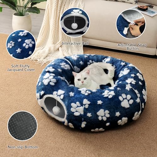 Cute Round Cat Tunnel for Indoor Cats, Blue Paw - color: Blue Paw, size: Round