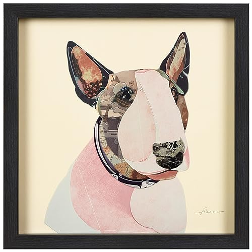 Empire Art Direct American Bull Terrier Dimensional Art Collage Hand Signed by Alex Zeng Framed Graphic Dog Wall Art, 17" x 17" x 1.4", Ready to Hang - color: Pink & Purple, size: 17"L x 17"W