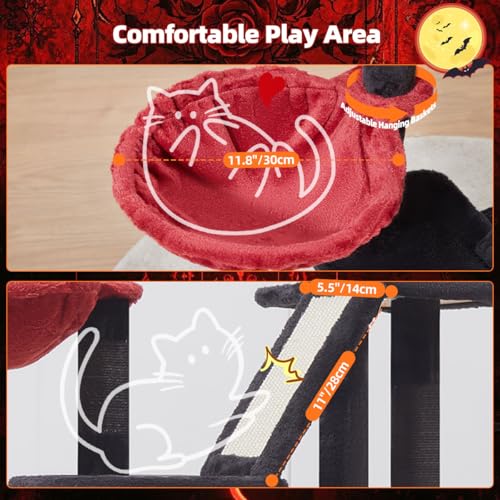 Taoqimiao Gothic Cat Tree, 38.5In Cat Tower for Indoor Cats, for Kittens - color: Black and Red, size: 38.5 Inches