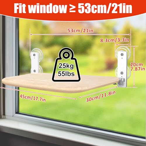 Sunhoo Cat Window Hammock Perch Cordless Perches Window Sill Seat Bed Foldable Stable Lounger Upgraded Suction Cup Easy Assembly Indoor Cats Kitty Shelf Hold Up to 55lbs（Beige,S - color: beige, size: S