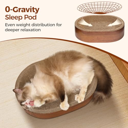 ComSaf Cat Scratcher Bed, Oval Cardboard Scratch Pad Bowl for Indoor Cats