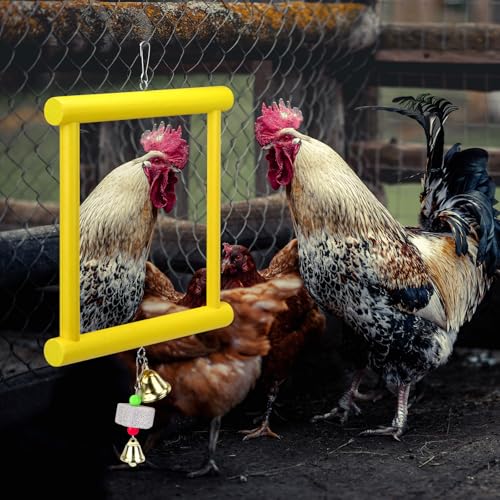 1 Pcs Chicken Mirror Toys Large 12x10 Inch Hanging Swing Mirror with Bell