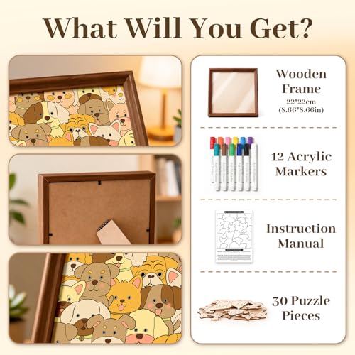 DIY Colorable Wooden Dog Puzzle Frame, Arts and Crafts Kits Toys for Kids - color: Dog