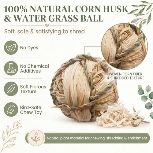 Natural Woven Grass Balls Small Pet Chew Toys, Handmade Wooden Bird Parrot Hamster Rabbit Foraging Balls, Safe Shred Toys for Parakeet Cockatiel Guinea Pig Chinchilla, Corn Silk Ball - style: Traditional