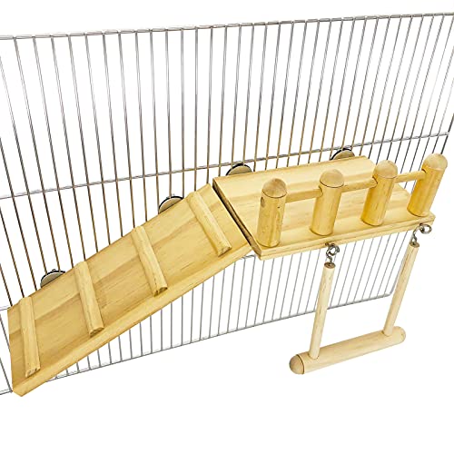 Parrot Climbing Ladder, Bird Wooden Playground with Climbing Ladder Stand, Parrot Play Stand, Bird Swing for Green Cheeks, Small Lovebirds, Goldens, Hamsters, Bird Cage Chew Toy Set