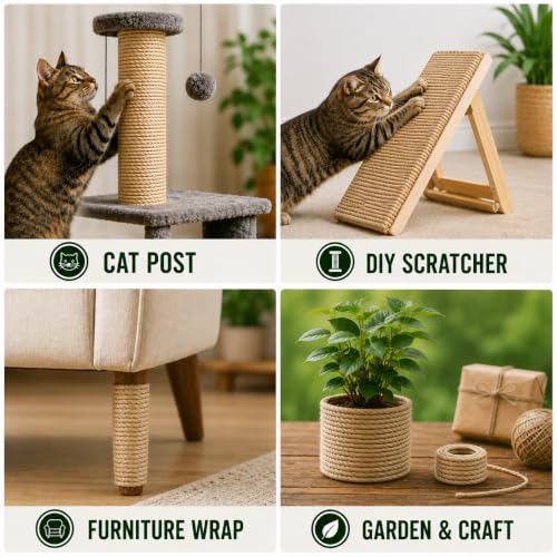 Thick Sisal Rope for Cat Scratching Post 5/16 Inch x 50 ft - size: 5/16" x 50FT