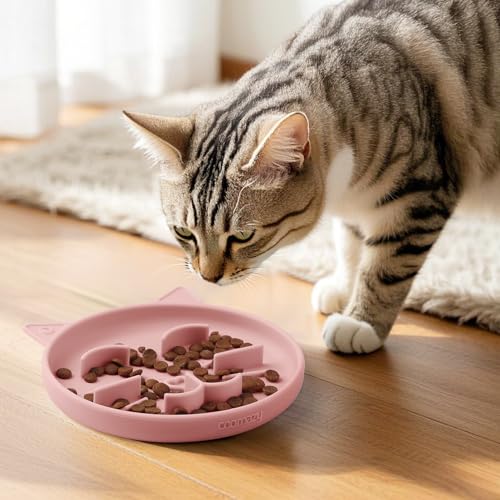 Coomazy Slow Feeder Cat Bowl Silicone Pet Puzzle Feeder for Slow Eating - color: Pink, size: 0.8 Cups