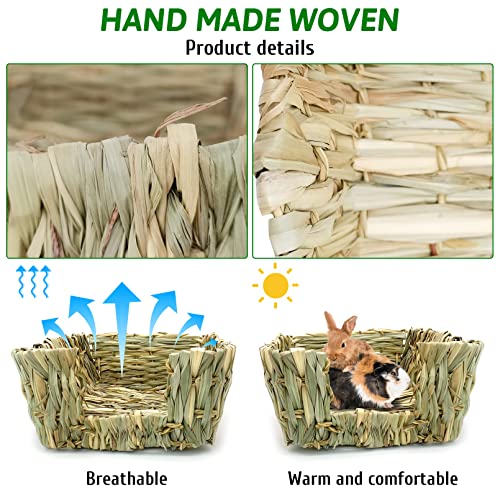 Hamiledyi Rabbit Grass Bed for Bunny, 12 Pcs Pet Bunny Chew Toys Natural Hand-Made Woven Hay Mat Hamster Grass Basket Small Animals Bedding for Guinea Pig Chinchilla Ferret Gerbil Rat