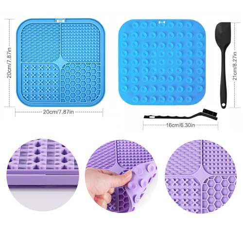 Lick Mat for Dogs Cats, 7.9" Large Licking Pad, Food Grade Silicone Slow Feeder Mat with Strong Suction Cups, Anxiety Relief Lick Pad for Bathing Grooming Training, 4 Pack - color: colourful