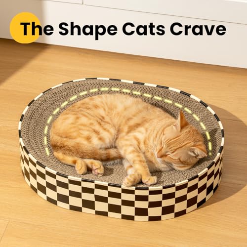 Conlun Oval Cat Scratcher Bed Bowl Lounge for Kittens | Medium | 2 Pack - color: Checkerboard, size: 2 Pack-Medium(16.9"L x 12.9"W x 3.5"Th)