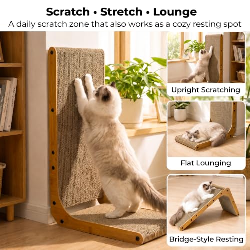 PatiencET L Shape Cat Scratcher, 26 Inch Cardboard Scratch Pad - size: L shape-1 Pack