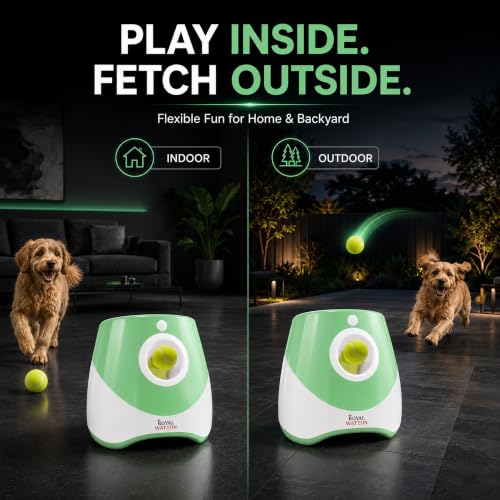Automatic Dog Ball Launcher for Dogs with 10 Balls, Rechargeable Fetch Toy - color: Green