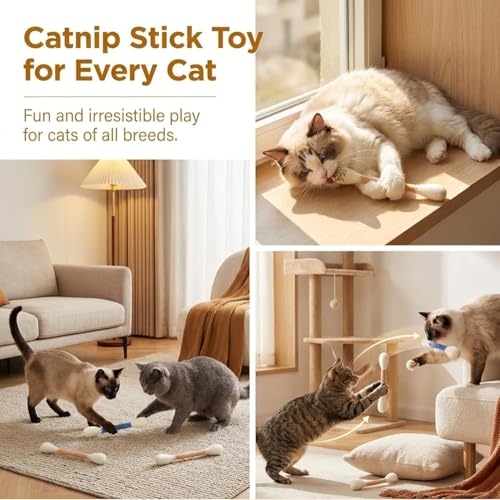 LEDeng Cotton Swabs Cat with Catnip, Swabs Catnip Toys Set of 6 Soft Plush Kicker Toys, Sturdy Teething Chew Toy (A) - color: A