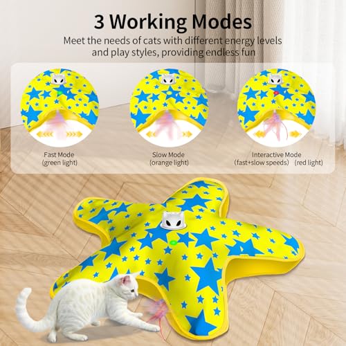 Interactive Cat Toys for Indoor Cats with Moving Concealed Feathers - color: Yellow Blue
