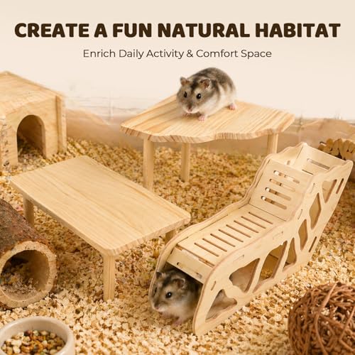 3 Pack Wooden Hamster Play Platform, 3-in-1 Natural Small Pet Playground