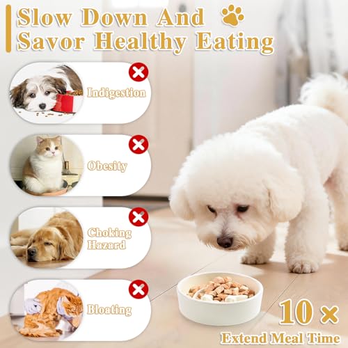 Ceramic Slow Feeder Dog Bowls, 0.6 Cups Dog Food Dish for Small Breed - color: Beige-M