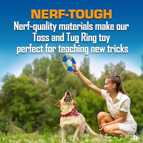 Nerf Dog Trackshot Toss and Tug Ring Outdoor Dog Toy 2 Pack, 9 Inch Dog Tug and Fetch Toy, for Medium and Large Breeds, Blue/Orange/Green - size: Medium