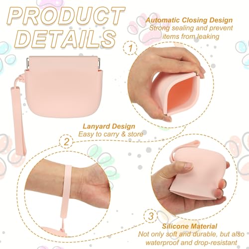Silicone Dog Treat Pouch, Auto Closure, Pocket Size, Portable Walking Bag for Dog and Cat 4x3 Inch (Light Pink/Light Purple, 2Pcs), Intended for Pet Travel/Training/Walking - color: Light Pink/Light Purple