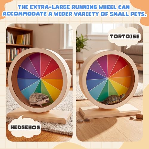 Geelin 12 Inch Hamster Wooden Silent Wheel, Rainbow Printed Small Animal Exercise Wheel, Quiet Spinner Hamster Running Wheels Toys for Hamsters, Gerbils, Mice and Other Small Pets - size: Large