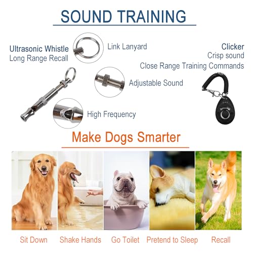 Puppy Starter Kit for New Dog Owners, 5-Piece Dog Starter Set with Reflective Leash, Clicker, Whistle, Collapsible Slow Feeder Bowl and Poop Bag Holder, Essentials for Daily Walks and Training