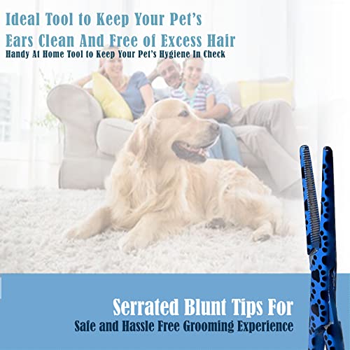 Dog Pet Ear/Nose Hair Puller Grooming Hemostat Locking Forceps Pliers, 5.5" (14cm), Straight (Blue Paws) - color: Blue Paws