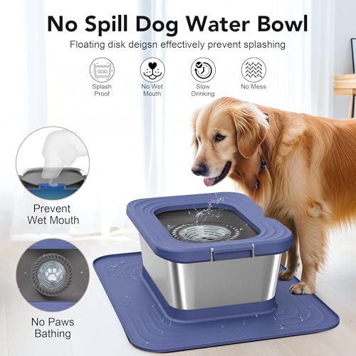 Decflow 10L Stainless Steel Dog Water Bowl, No Spill Anti-Splash Bowls - color: Blue