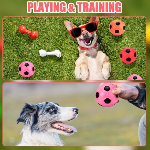 Sumind 9 Pcs Latex Squeaky Dog Toys 2.76 inch Soccer Ball Interactive Fetch Toys Soft Football Puppy Chew Balls for Small Medium and Large Dogs(Orange, Red, Purple) - color: Orange, Red, Purple