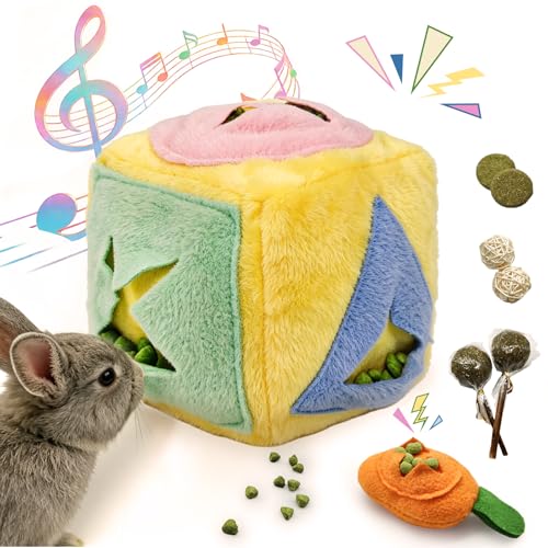 Rabbit Foraging Toy with Bell,Puzzle Feed Game Guinea Pig Fun Enrichment Toys Boredom Relief,Washable Snuffle Interactive Treat Ball Dispenser Exercise Bunny Toys for Indoor Bunnies(Yellow) - color: Yellow