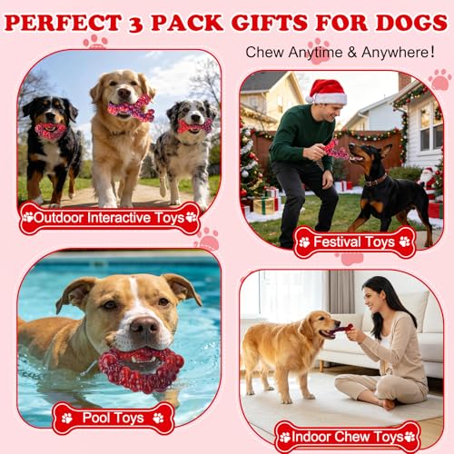 3Pack Bone Indestructible Dog Chew Nylon Toys for Aggressive Chewers - color: Red
