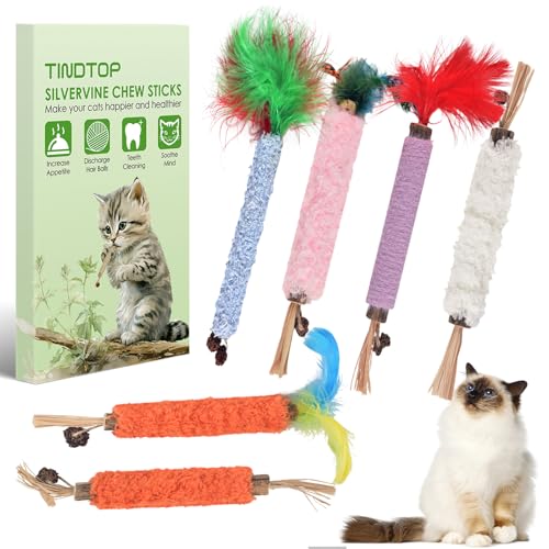 TINDTOP Cat Chew Toys, 6 Pack Silvervine Catnip Sticks for Kittens - color: 6 Pack