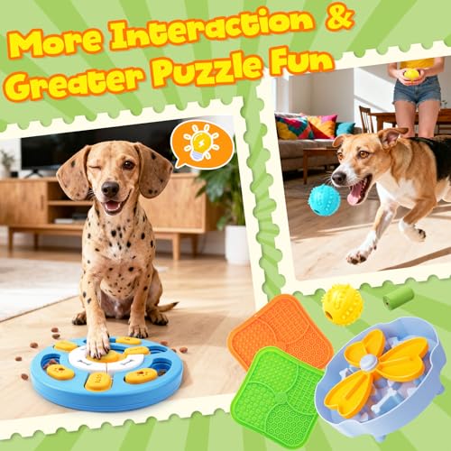 Forfon Slow Feeding Enrichment Set with Lick Mat & Puzzle Toy - color: Curated Dog Puzzle Toys
