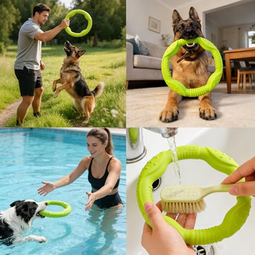 LaRoo Dog Ring Toy, Durable Soft Flying Disc for Throwing Catching Grabbing, Water Floating Dog Training Fetch Ring for Medium Large Breeds, Outdoor (Green/11.8Inch) - color: Green-L