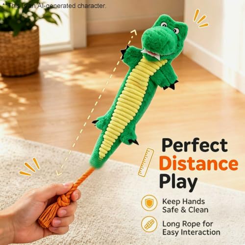 Dog Rope Toy Plush Squeaky Chew Tug of War Toy - Green Alligator - color: Green Alligator