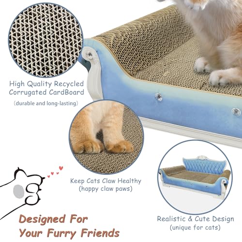 Luxury Cardboard Cat Scratcher Sofa Bed, Couch Shaped Scratching Board, Scratch Lounge with Catnip Toy, Cat Scratcher for Indoor Cats Large Blue 25.4"x12" - color: Blue Sofa
